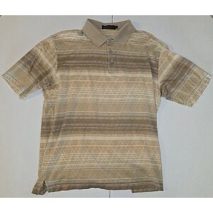 Bugatchi Uomo Men's Short Sleeve Shirt Tan Striped Size L‎  Beach Casual -227
